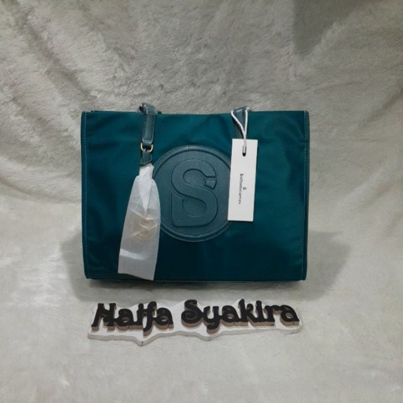 Tas totebag warna teal Buttonscarves new original lengkap nobox
