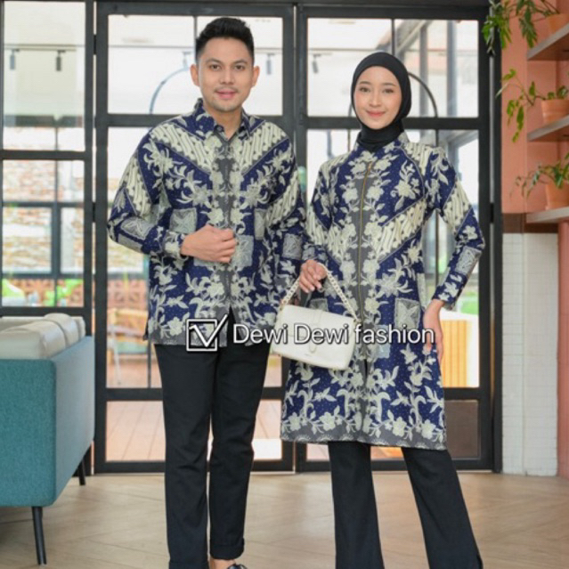 COUPLE BATIK ADITYA lapisan furing Pasangan Baju Wanita Tunik Muslim