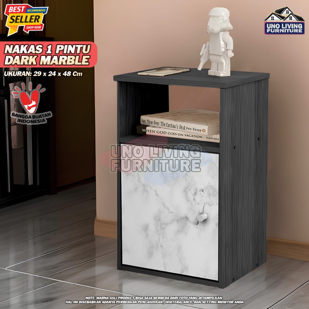 Meja Nakas Minimalis 1 Pintu atau 1 Laci untuk Kamar Tidur, Material Partikel Board, Warna Putih Glo