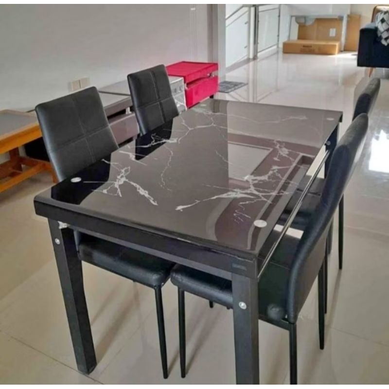 MEJA MAKAN MINIMALIS MEJA MAKAN KACA MEJA MAKAN MOTIF MARMER MEJA KAKI BESI