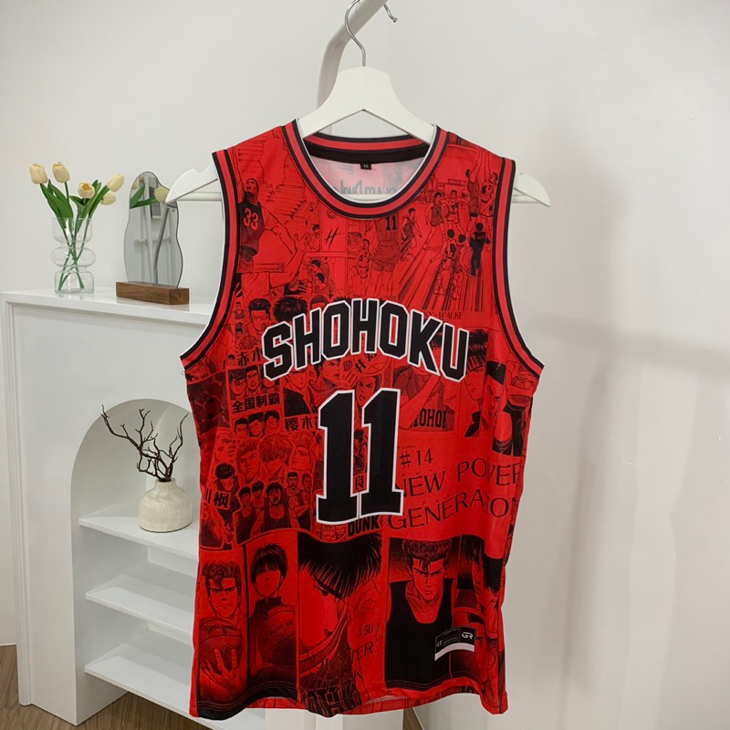 [ORIGINAL] Jersey Rukawa Motif #11 Shohoku CUSTOM ANIME MERAH RED HITAM BLACK - Swingman Dryfit Kaos
