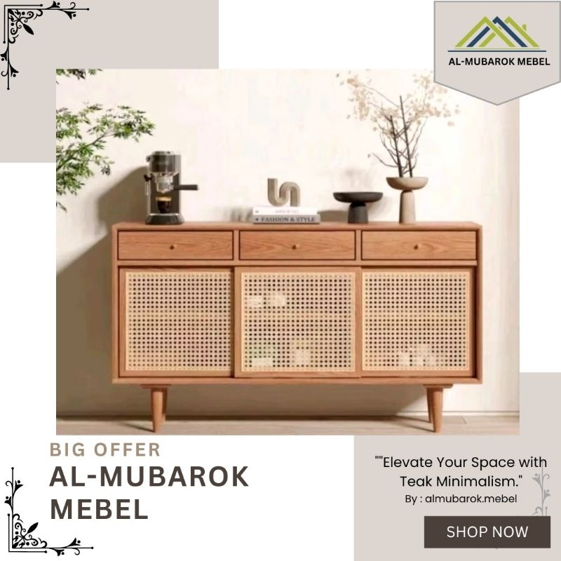 Lemari Bufet TV Rotan Jati Minimalis