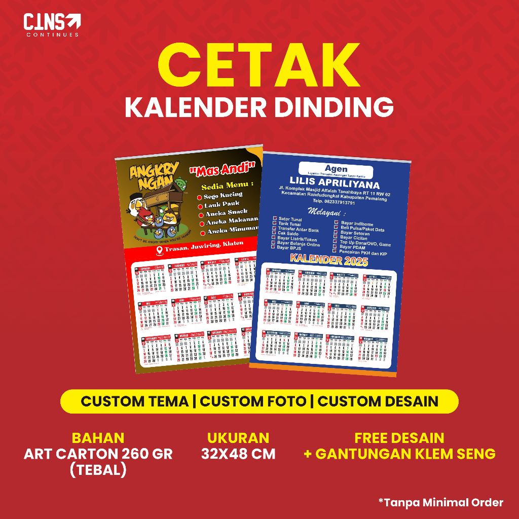 

Kalender 2025 Dinding Custom Foto/Logo/Perusahaan