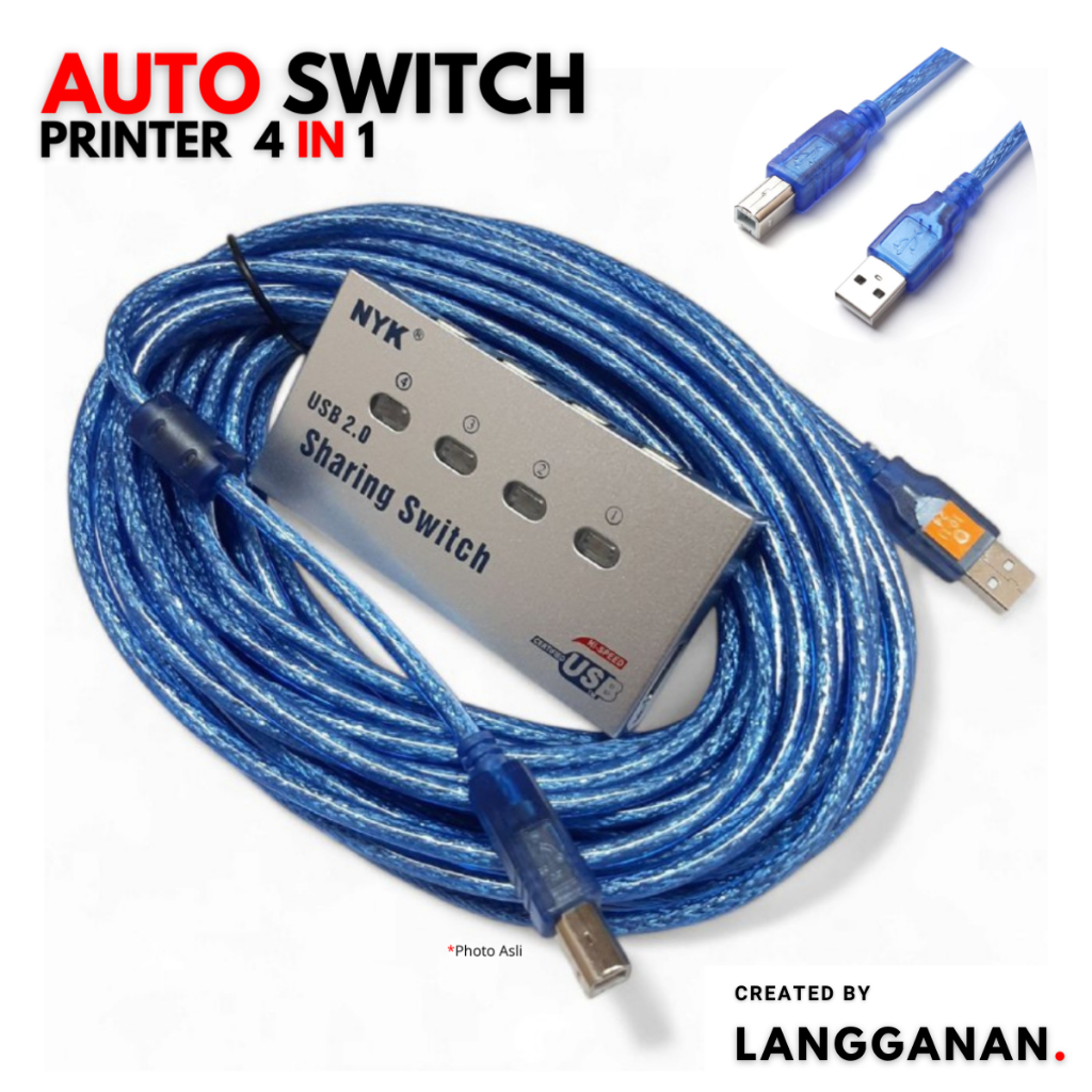 Langganan Auto Switch Printer USB Sharing Data Switch Printer / USB Data Switch Printer 2.0 Otomatis