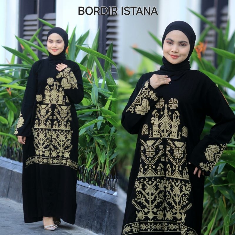 [ istana ] abaya gamis hitam bordir jetblack saudi turkey umroh haji outfit busui jumbo ld 120 ld130