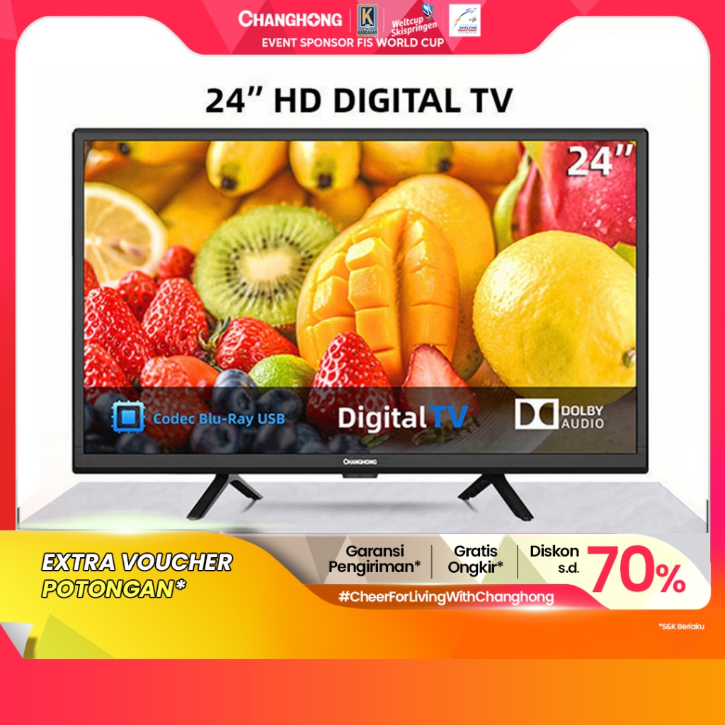 Changhong 24 Inch Digital LED TV (L24G5W) HD TV-DVBT2-USB Moive