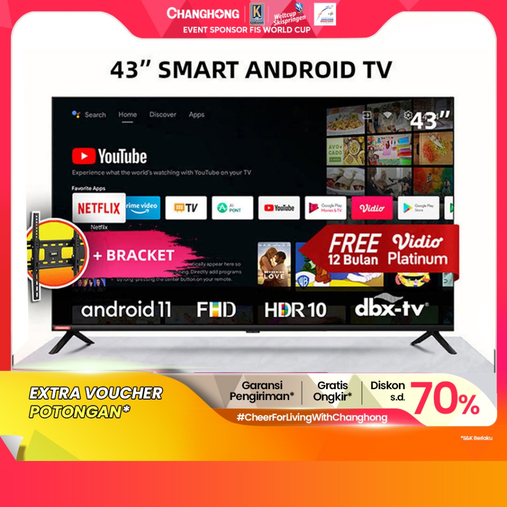 Changhong 43 Inch Newest Android 11 Frameless Smart TV Google certified  Digital TV FHD LED TV-L43G7