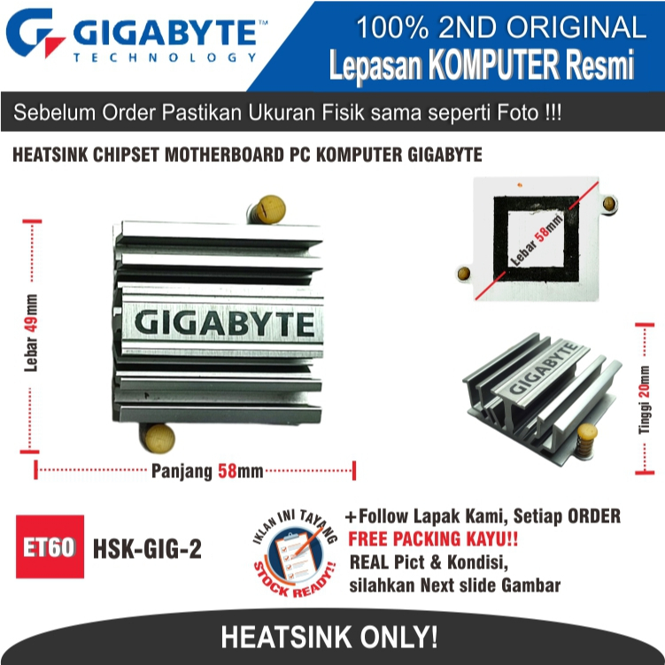 ET60 HSK-GIG-2 HEATSINK CHIPSET MOTHERBOARD PC KOMPUTER GIGABYTE GA-G41MT-S2PT