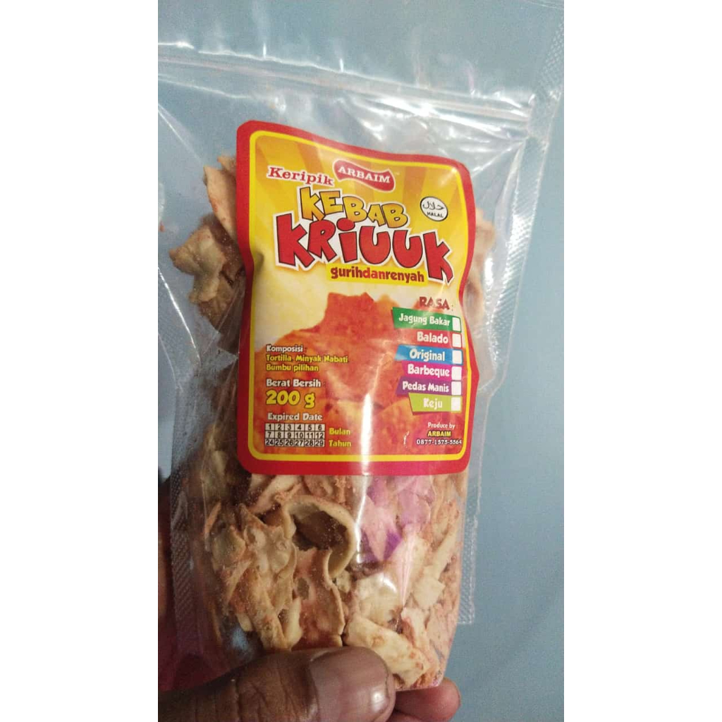 

KERBAB Keripik kebab Arbaim Kulit Tortilla Crispy Renya dan Guri Manis