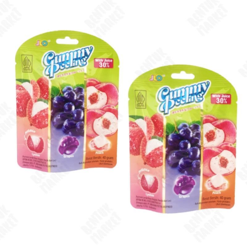 

JLO Permen Jelly Gummy Peeling Leci Anggur dan Peach 40gr / Permen Jelly / Permen Gummy