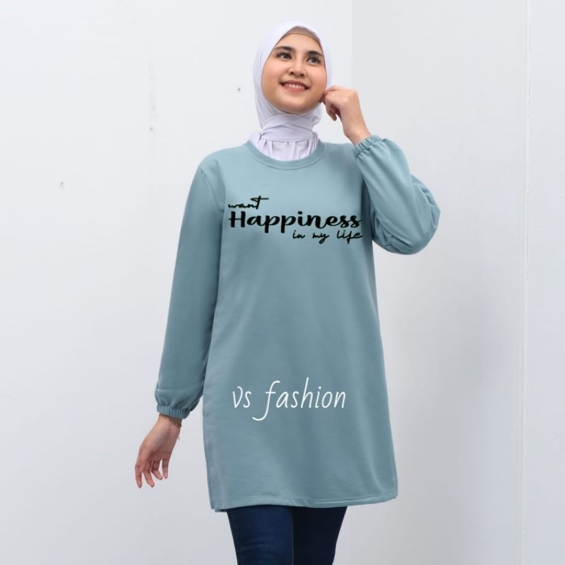 KAOS TUNIK WANITA TERBARU /KAOS TUNIK MOTIF HAPPYNES TERBARU
