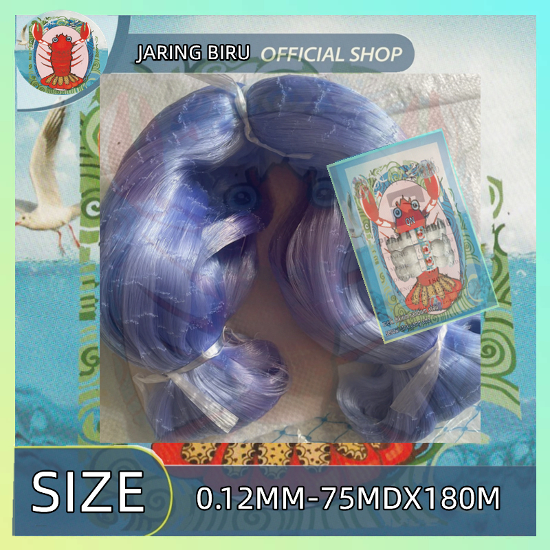 Jaring biru panjang180meter senar jaring ikan 012mm 75mdx200yds yoko ukuran lubang tinggal pilih