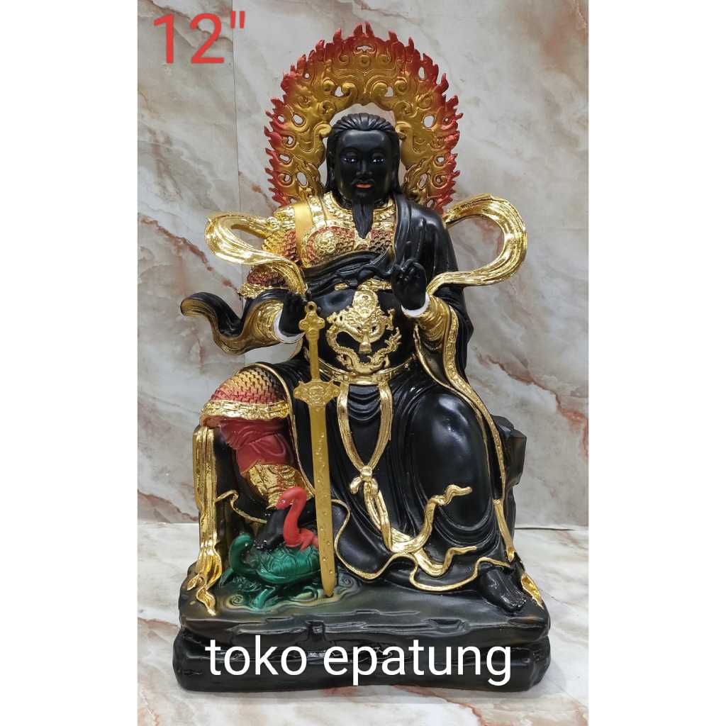 patung dewa hian tian shang ti / siong te kong / Xuan Tian Shang Di- 12 inch - fiber - Api - Hitam -