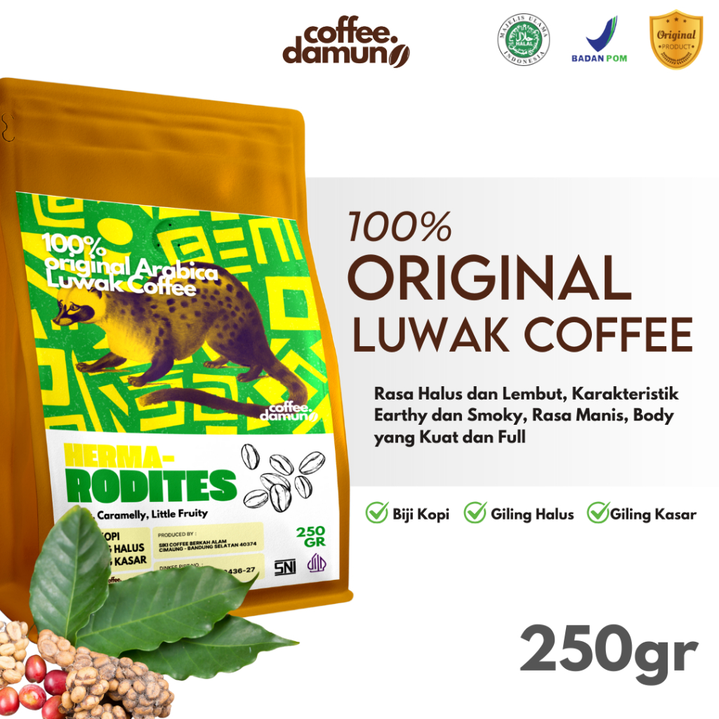 

100% Biji Kopi Bubuk Luwak Arabika Gayo Aceh Coffee Roast Beans 250gr Espresso Manual Brew