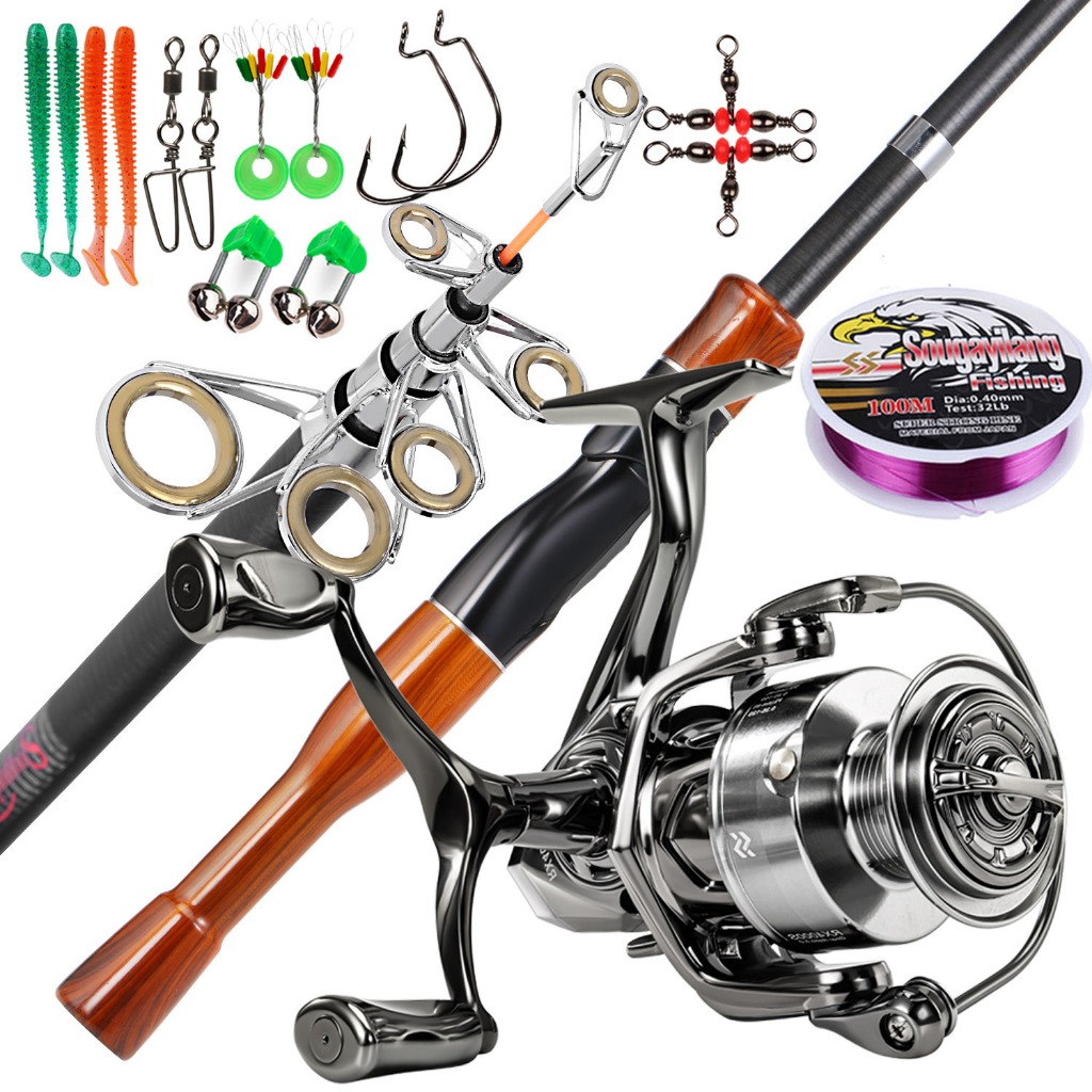 Joran Pancing Set Spinning Fishing Rod Wooden Handle Mini Telescopic Portable Fishing Rod 1.6M and