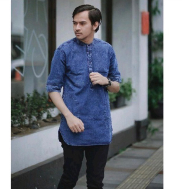 Kurta jeans pria jumbo M-XXL koko levis Pakistan lengan 3/4 baju muslim  motif  nyaman  simple  pend