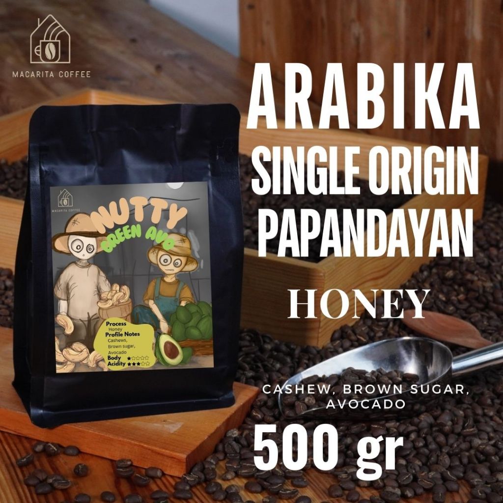 

Macarita Nutty Green Avo Kopi Arabika Papandayan Honey Arabika Single Origin Roasted Coffee Bean Grade 1 Premium 500 gram