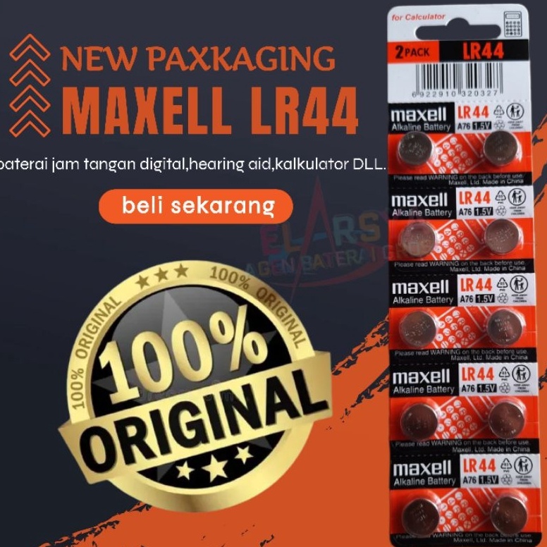 KODE H18Y Baterai Maxell LR44 AG13 Original Batrai LR44 L1154 A76 Alkaline Battery 15 Volt