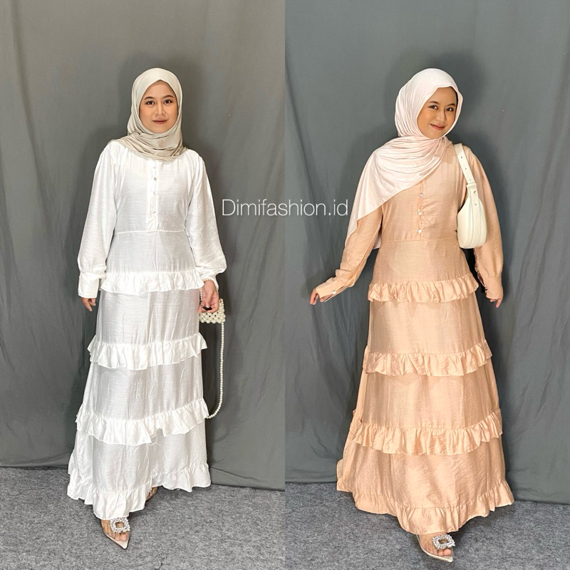 FITRI DRESS SET (dress linen +hijab pasmina rayon kaos)