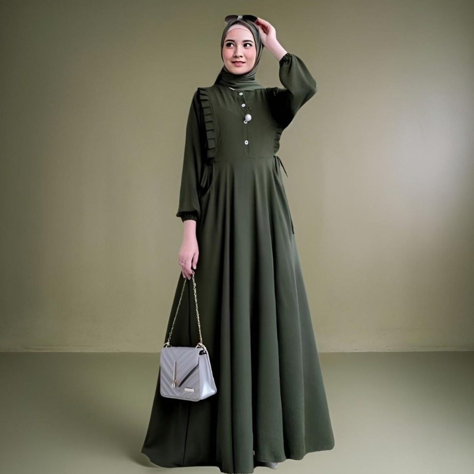 Grade Ori Meika Mika Dress Gamis Crinkle Airflow Premium Kancing Polos