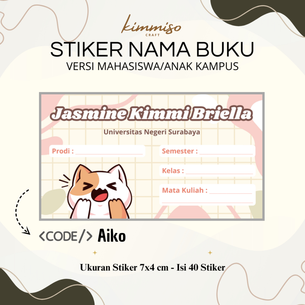 

[Kimmiso] Isi 40 Pcs Stiker Nama Buku Versi Mahasiswa - AIKO
