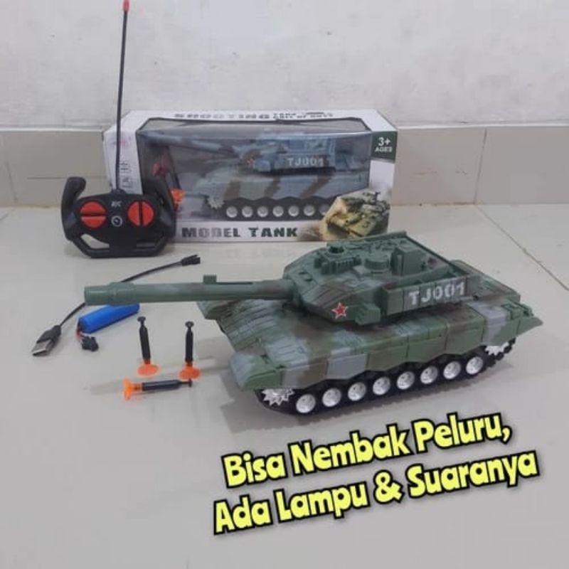 Mainan Tank Remote Control Bisa Nembak Ada Lampu & Suara - Rc Panser Remot Kontrol Baterai Cas Kolek