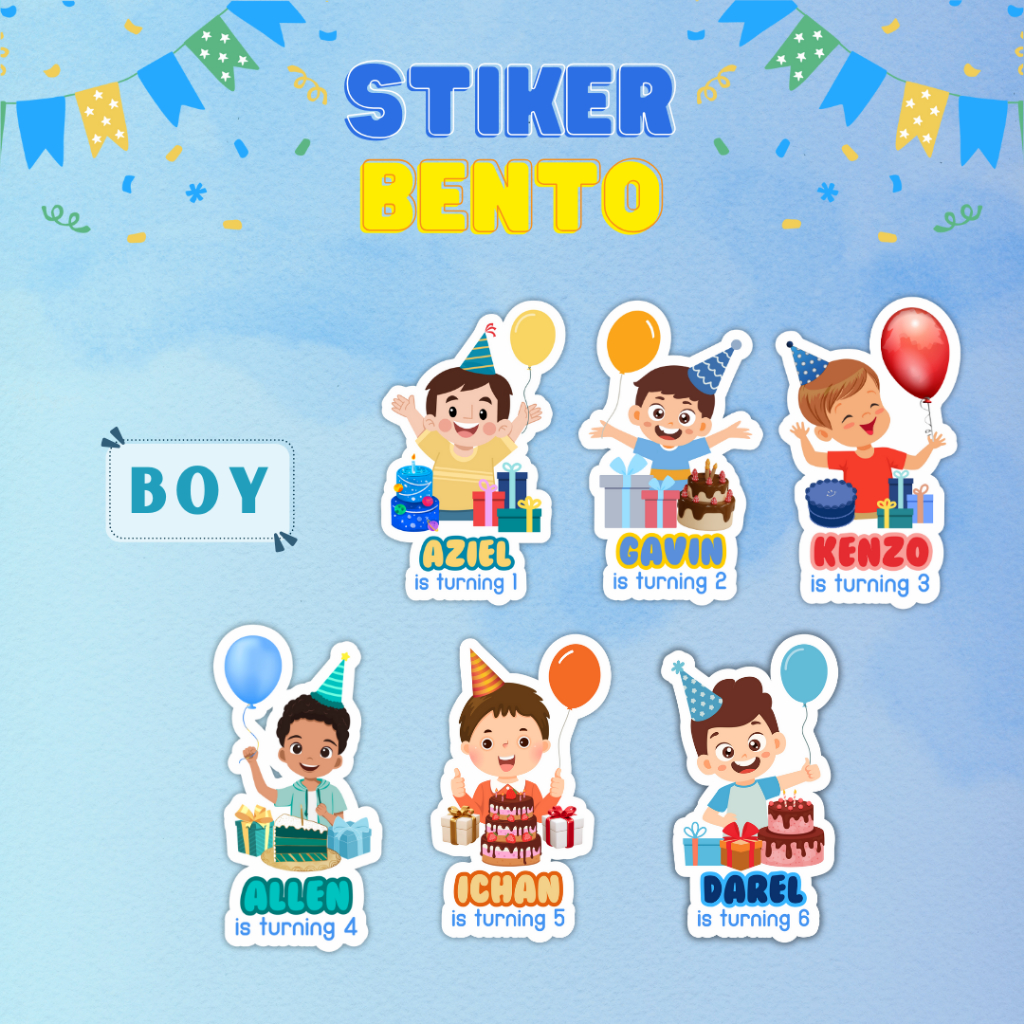 

[Boy] Cetak Sticker Bento Happy Birthday Custom Sticker Bento Birthday Anak I Label Sticker Bento Birthday Custom Tema
