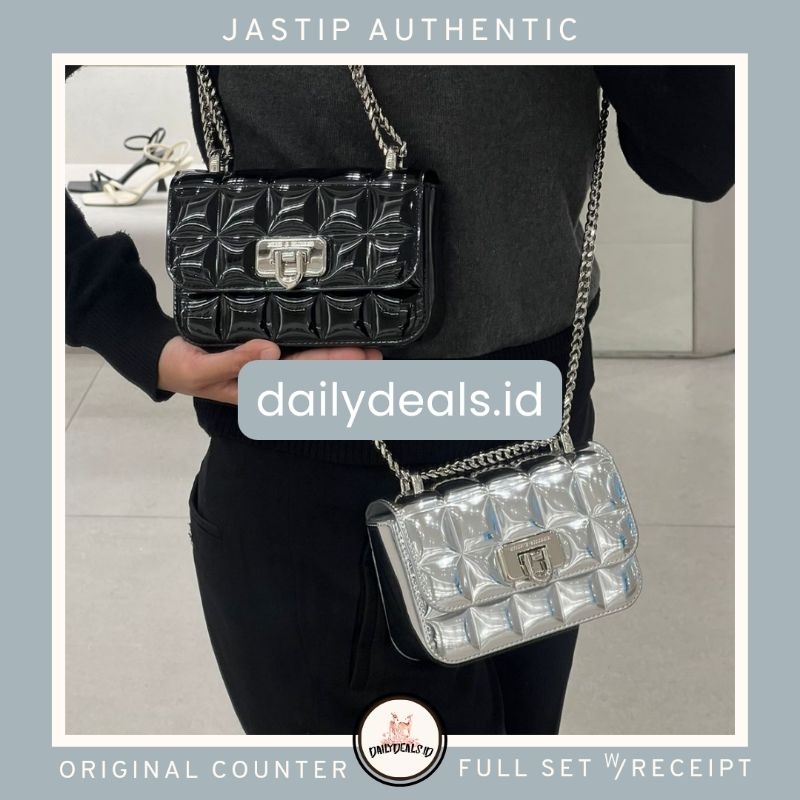 #2-80681154 Square Metallic - Jast[p] CK ORIGINAL COUNTER CHAIN BAG TAS HANDLE QUILTED SILVER STORE 