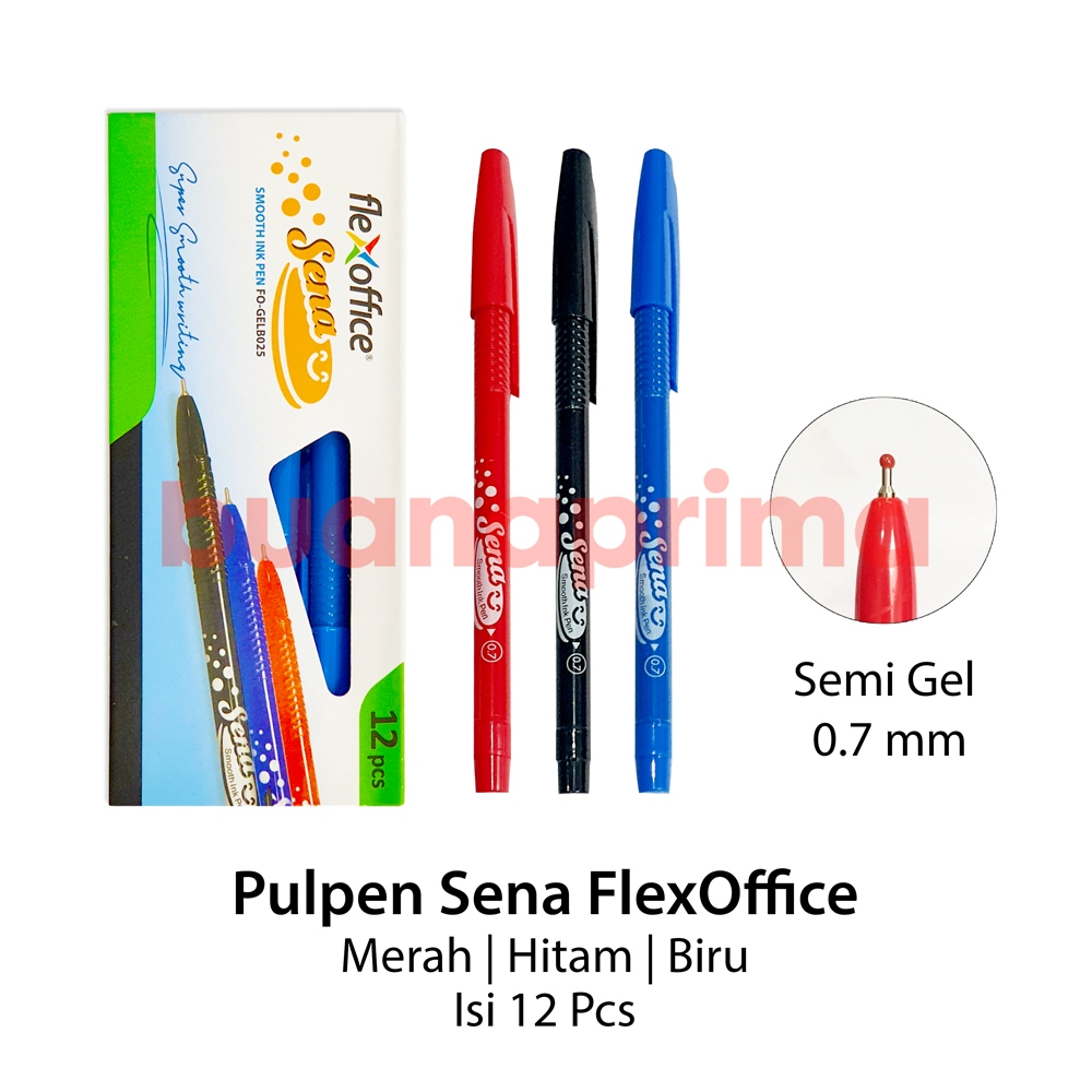 

Pulpen Flexoffice Sena 0.7 mm isi 12 pcs Pulpen Semi Gel Hitam Biru Merah