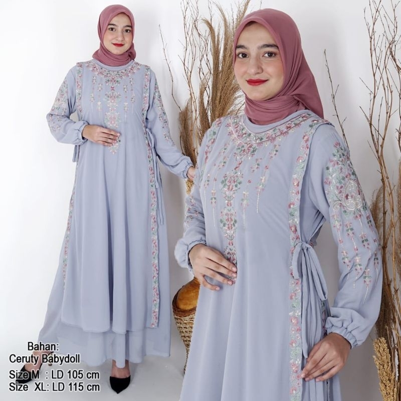 Gamis Abaya Lebaran edisi terbaru 2025 warna Abu muda