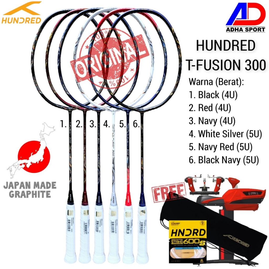 Raket Badminton Hundred T-Fusion 300 4U & 5U Raket Bulutangkis Original