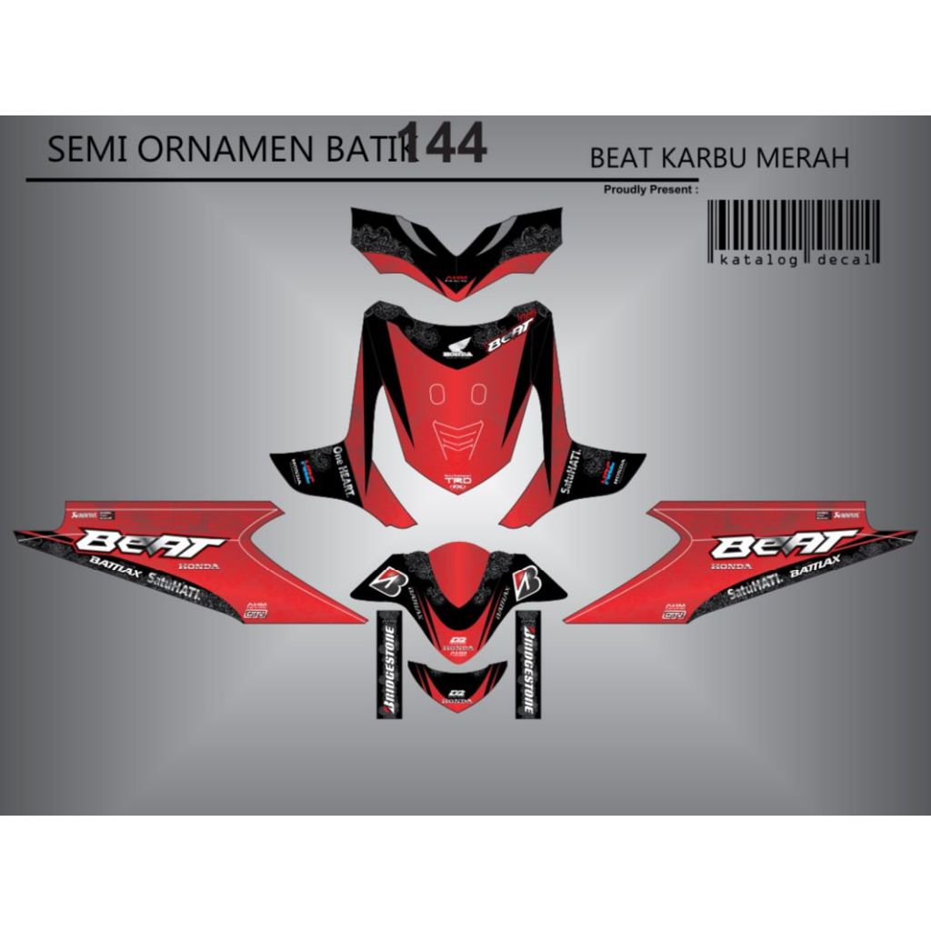 Striping Decal BEAT KARBU BATIK MERAH. Sticker Striping Lis Variasi Full Body BEAT KARBU DESIGN BATI