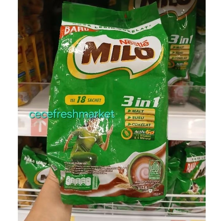 

Jual susu rasa coklat milo 3in1 activego isi 18 pcs polybag