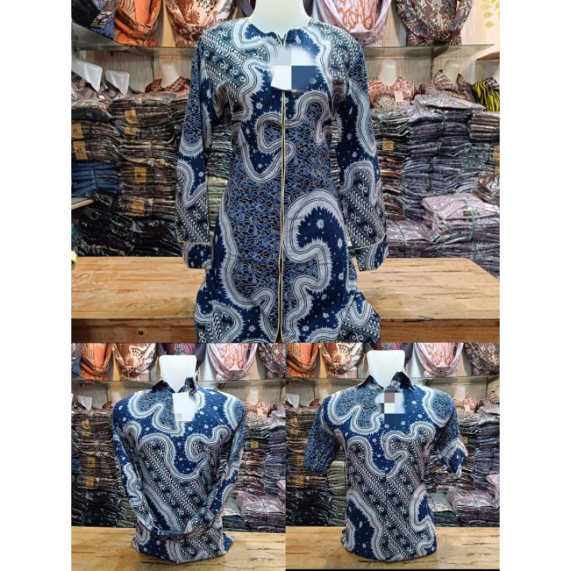 couple batik wanita dan pria hitam biru/ batik seragam