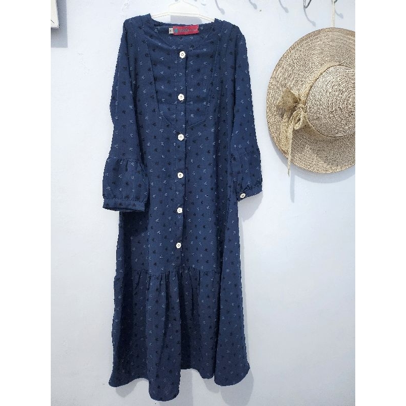 Preloved gamis anak Navy dress gaun biru gelap dongker benhur atasan baju anak muslim perempuan sepa
