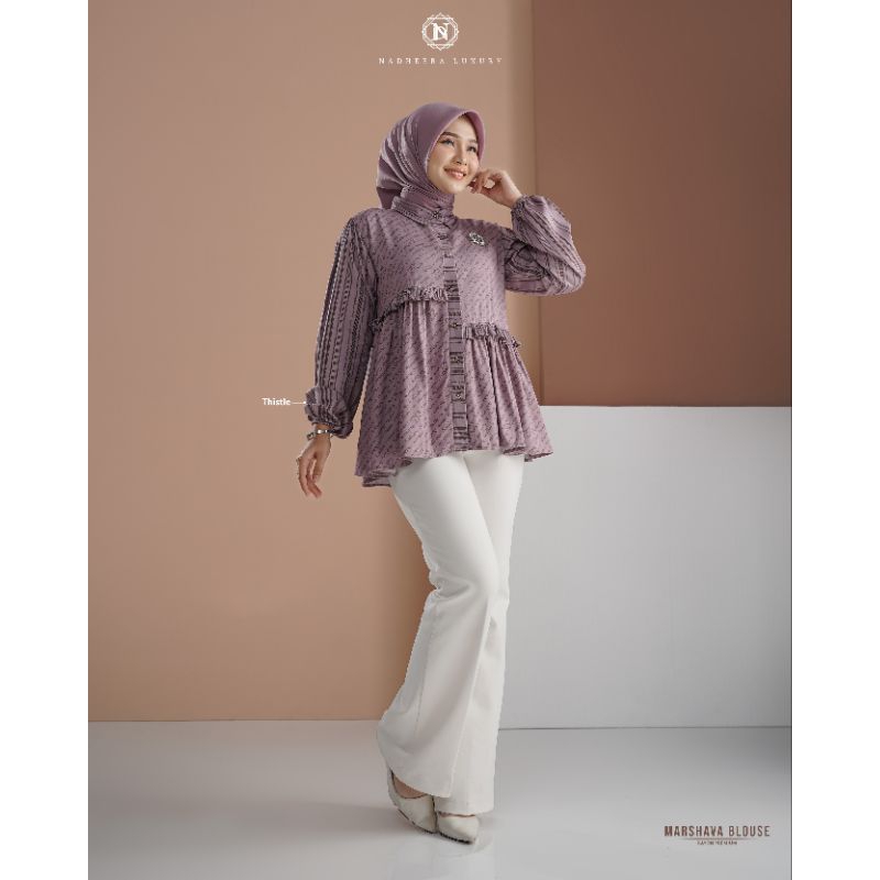 MARSHAVA BLOUSE ✔️ Nadheera Luxury / Blouse Atasan Cewek Motif Rayon Adem Rempel Ruffle Nyaman Busui