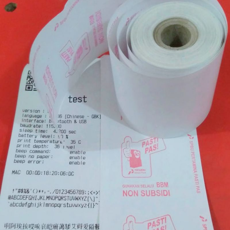 

Kertas struk Thermal logo SPBU/PASTI PAS 58/57×40mm paket 10Roll