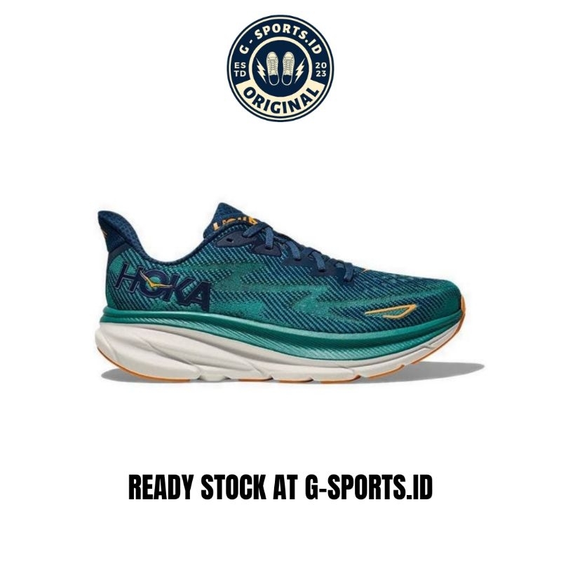 Sepatu Lari Pria Hoka Clifton 9 Wide Midnight/Oceanic ORIGINAL