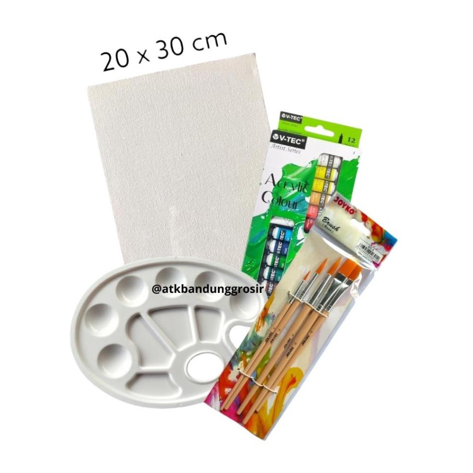 

Pasti Baru Paket Melukis Lengkap Set 4 in 1 Set Kanvas 2x3 Kuas Palet dan Cat Acrylic Set
