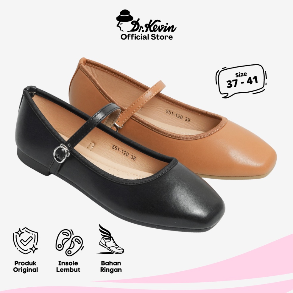 Sangat Nyaman Dr Kevin Sepatu Wanita Hak Rata Treples Ballerina Flat Shoes 55112
