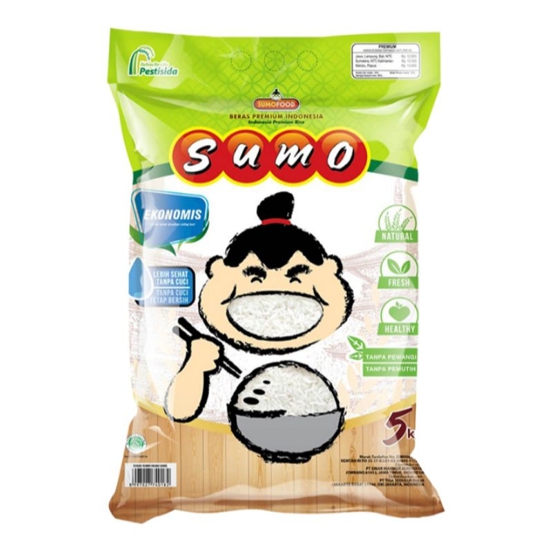 

Sumo beras premium kemasan hijau 5 kg pulen