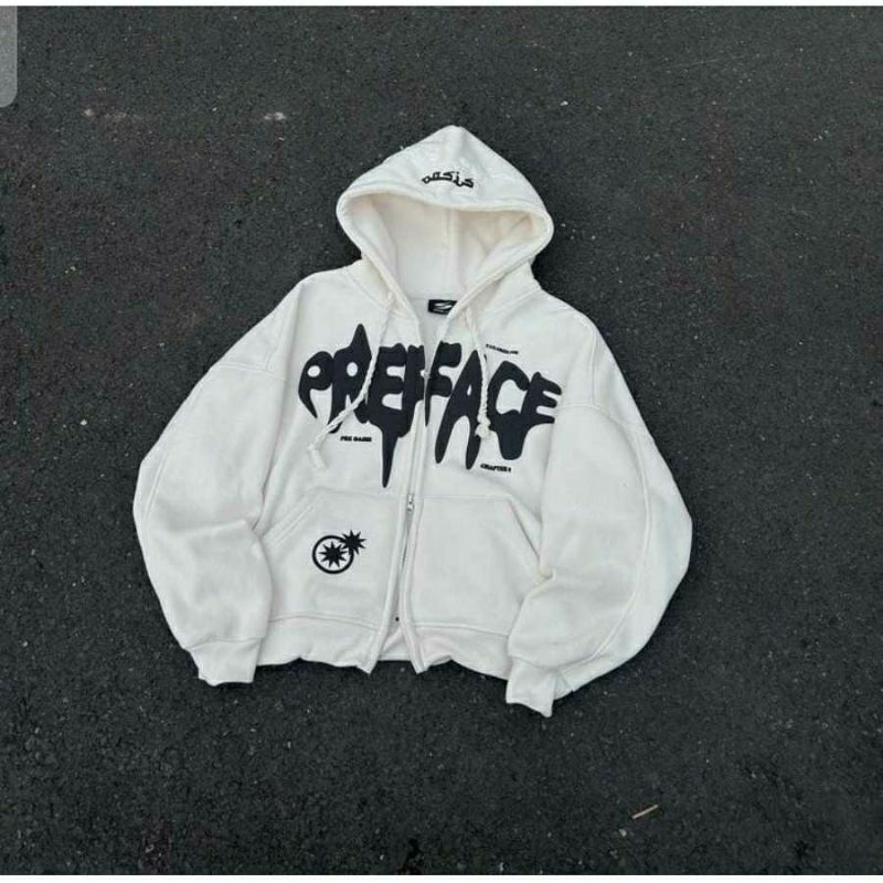 ZIP HOODIE BOXY OVERSIZE OASIS WHITE • PREFACE • HOODIE ZIPPER PRIA WANITA OVERSIZE