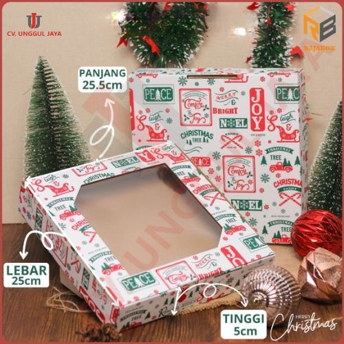 

(10pcs) kardus mika kue kering natal 25x25x5cm box cookies 250gr isi 4 toples kotak hampers packaging mika xmas