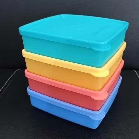 Tupperware Square Away 1Pc 360ml satuan ecer biru ungu toska pink putih toples plastik tempat makan 