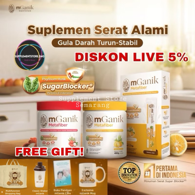 

[FREE GIFT!] mGanik Metafiber 450gr Leci Yuzu Jeruk Travel Size Suplemen Serat Diabetes - mGanik Multigrain 500gr Pengganti Sarapan Superfood Diabetes - mGanik 3Peptide 330gr Suplemen Jantung Kardiovaskular