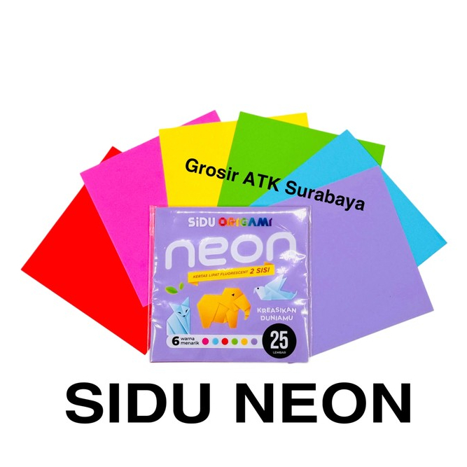 

( VARIAN / DAPAT 1 PAK ) KERTAS LIPAT SIDU NEON / Origami Sinar Dunia Neon Fluorescent 2 SISI 12X12 / 14X14 / 16X16