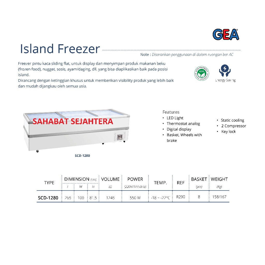 GEA Island Freezer SCD-1280 Freezer Sliding Kaca