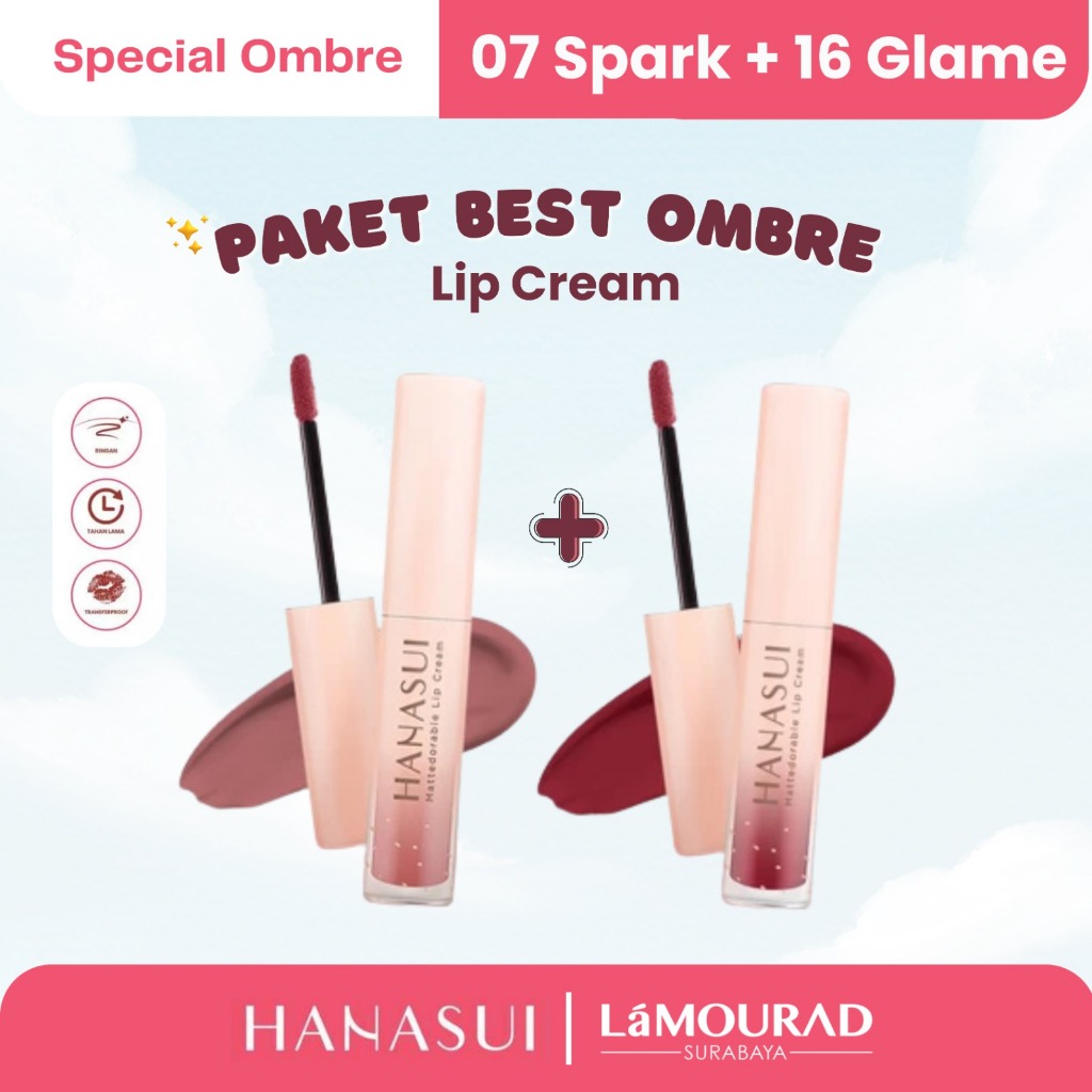 HANASUI Paket Hemat Ombre Mattedorable Lip Cream & Lip Cream Boba | BEST OMBRE Lip Cream Hanasui