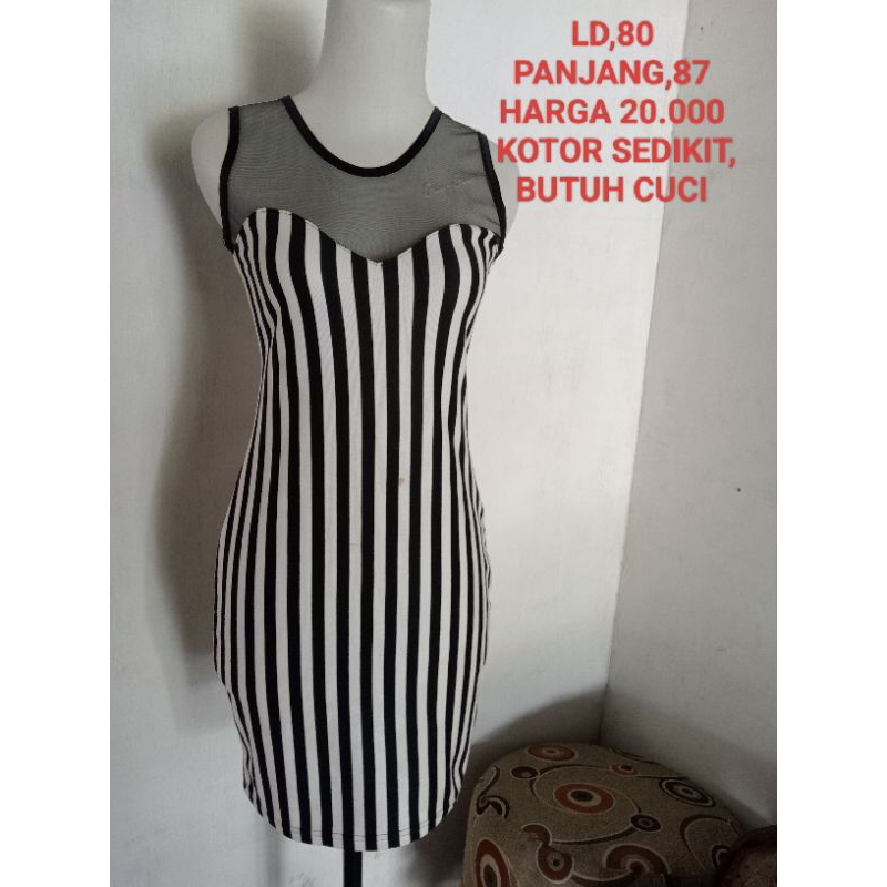 DRESS CANTIK/DRESS TILE MIX GARIS HITAM PUTIH
