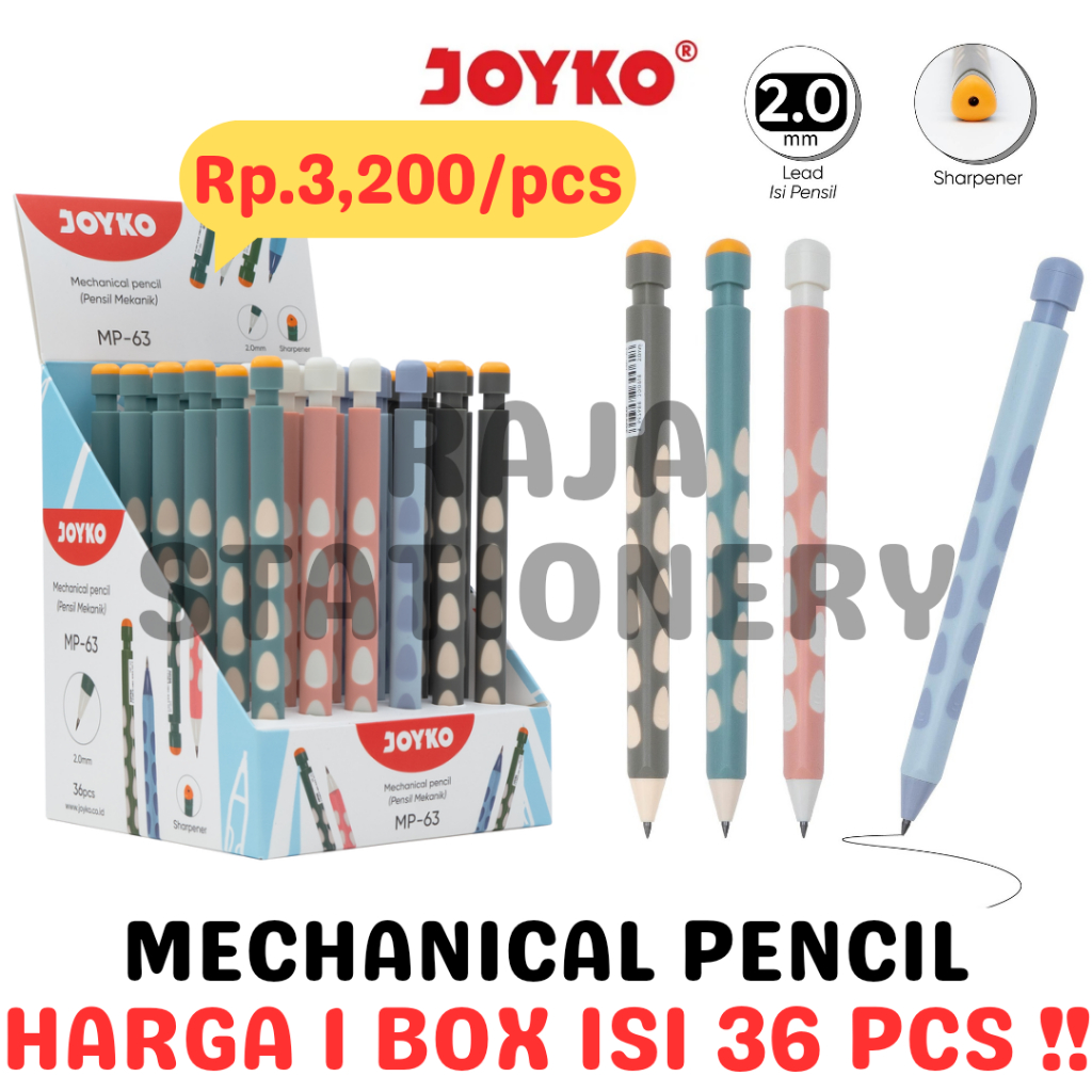

JOYKO MECHANICAL PENCIL 2.0MM CLICKER TEBAL PENSIL MEKANIK 2.0 JOYKO CETEK MP-63 BOX [36PCS]